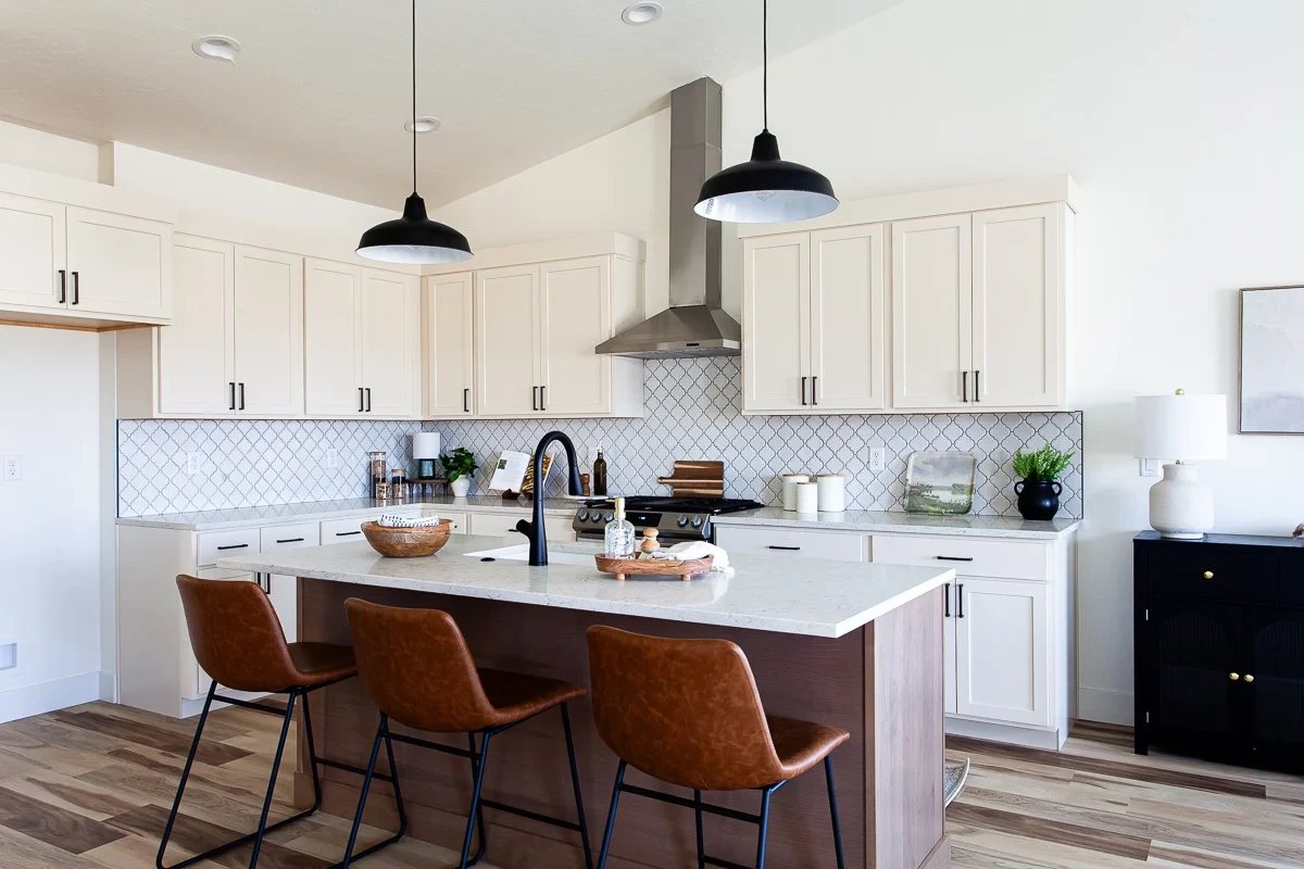 The staged Bear Homes kitchen featured in the press videos